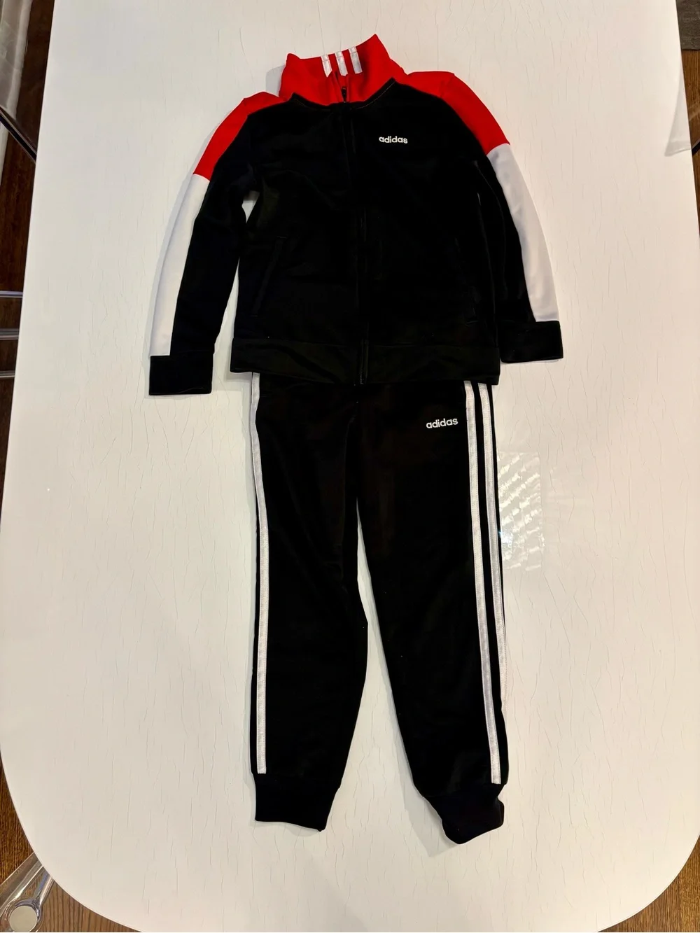 adidas Kids Black, Red & White Track Set Jacket and Joggers